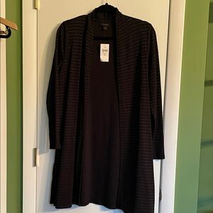 NWT J. Jill Black with Silver Striped Open Cardigan